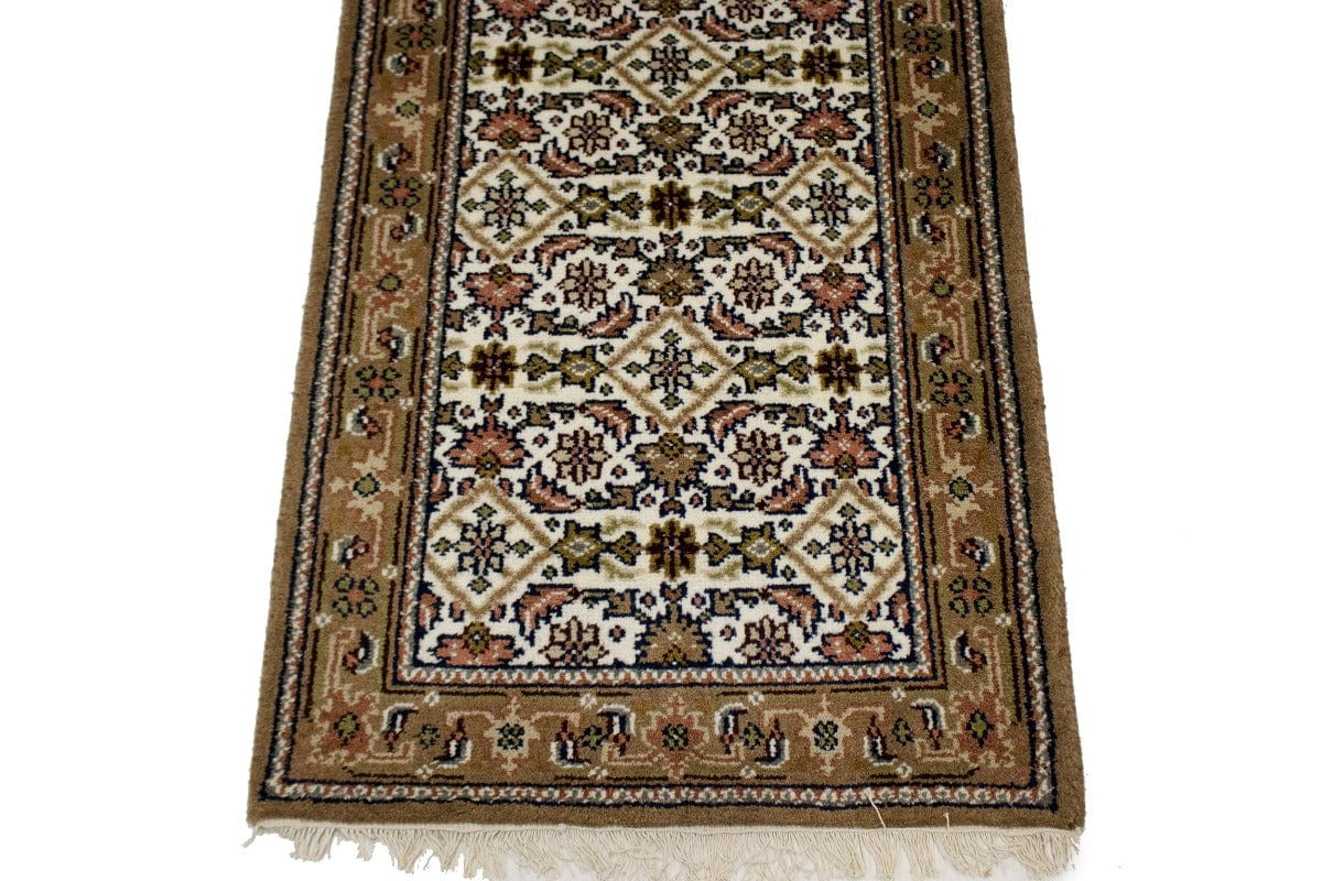 Cream Floral Tribal 3X8 Indo-Bidjar Oriental Runner Rug