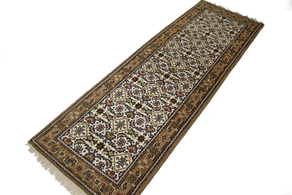 Cream Floral Tribal 3X8 Indo-Bidjar Oriental Runner Rug