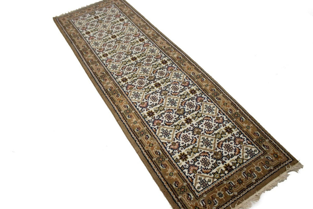 Cream Floral Tribal 3X8 Indo-Bidjar Oriental Runner Rug