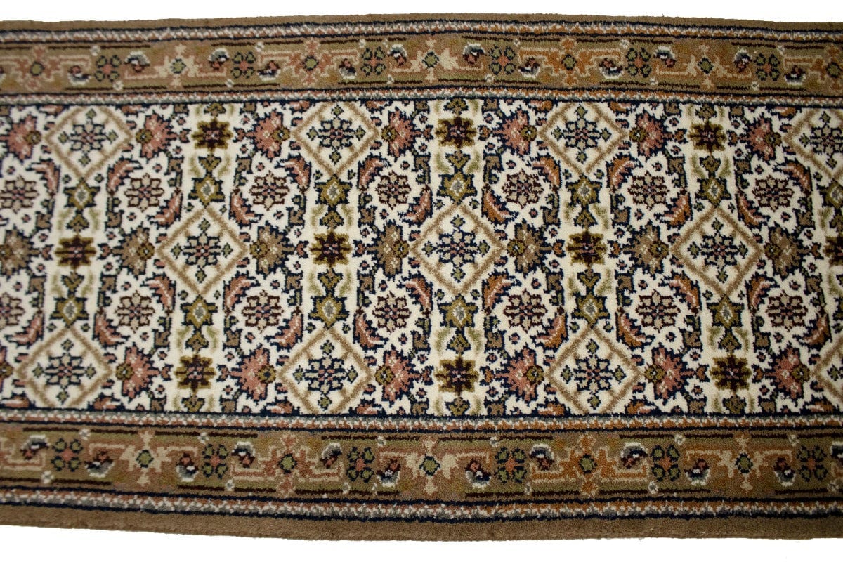 Cream Floral Tribal 3X8 Indo-Bidjar Oriental Runner Rug