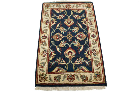 Dark Navy Floral 2X3 Indo-Kashan Oriental Rug