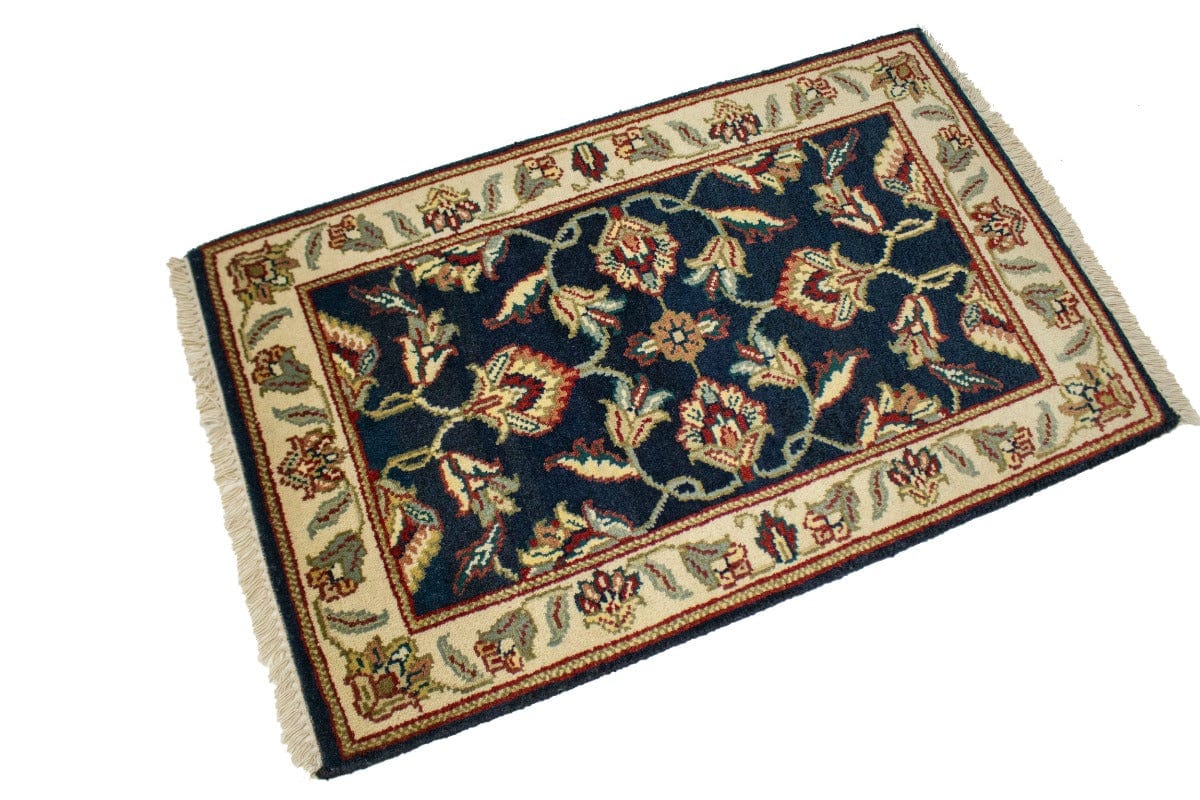 Dark Navy Floral 2X3 Indo-Kashan Oriental Rug