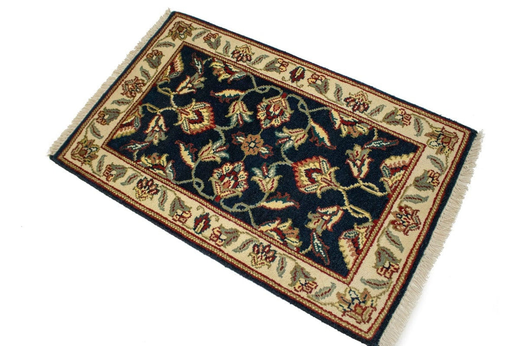 Dark Navy Floral 2X3 Indo-Kashan Oriental Rug