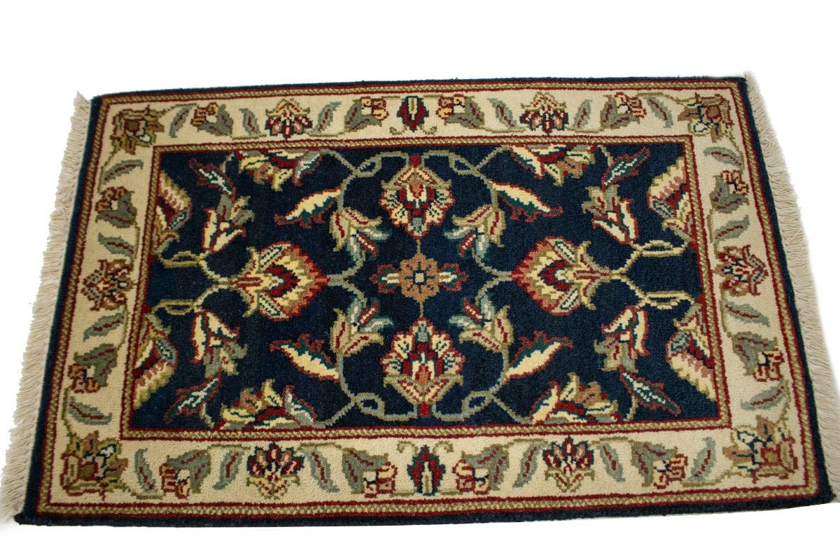 Dark Navy Floral 2X3 Indo-Kashan Oriental Rug