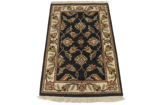 Charcoal Floral 2X3 Indo-Kashan Oriental Rug