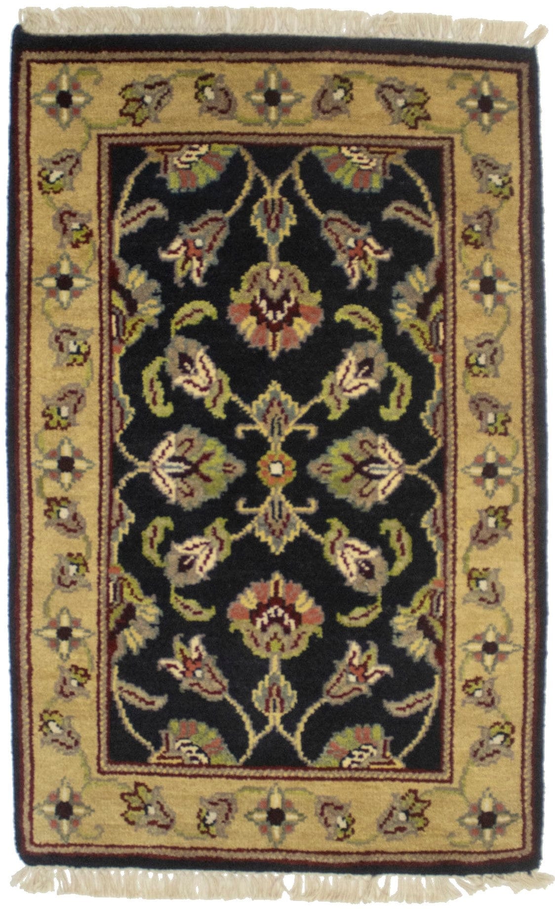 Dark Navy Floral 2X3 Indo-Kashan Oriental Rug