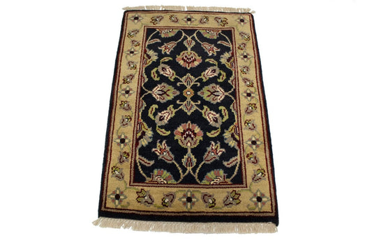 Dark Navy Floral 2X3 Indo-Kashan Oriental Rug