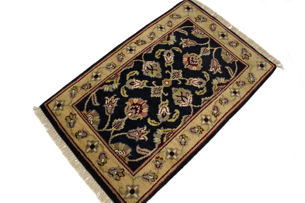 Dark Navy Floral 2X3 Indo-Kashan Oriental Rug