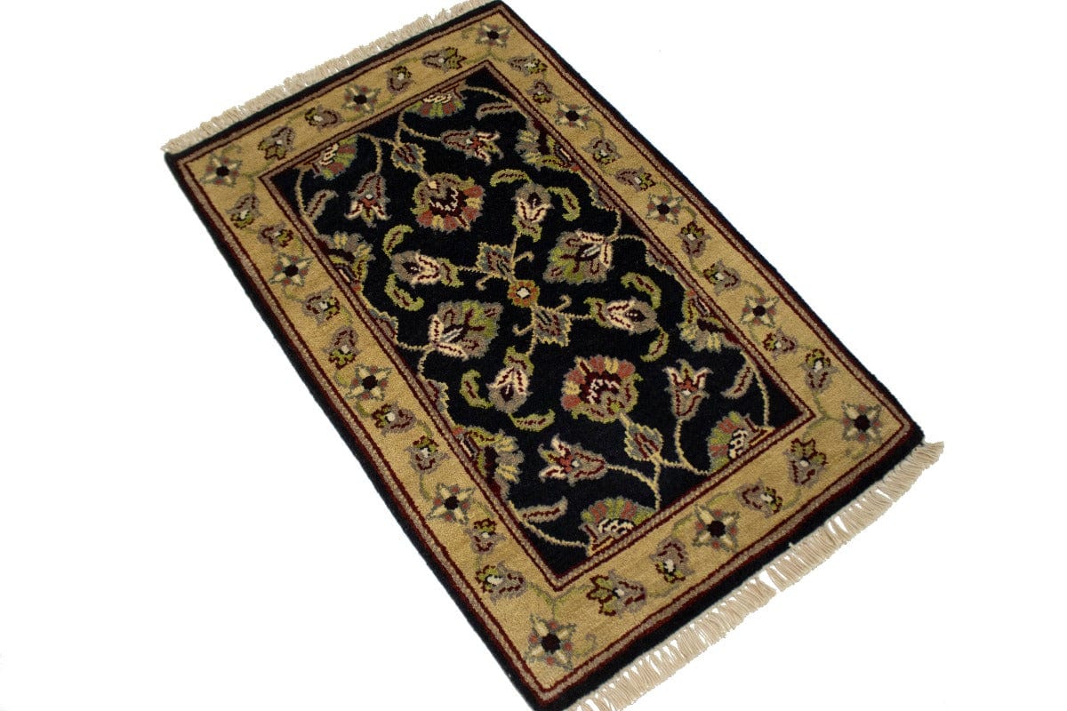 Dark Navy Floral 2X3 Indo-Kashan Oriental Rug