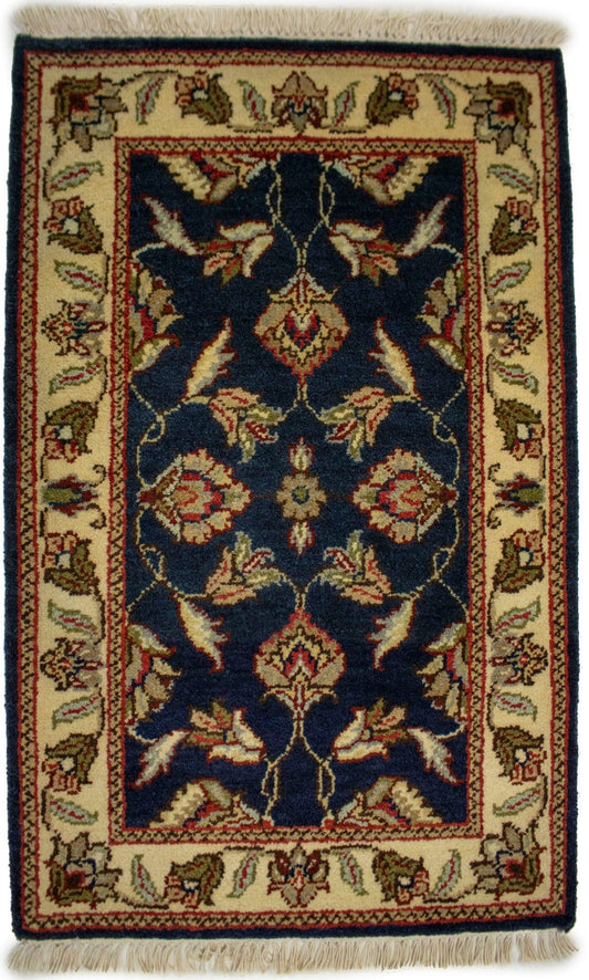 Dark Navy Floral 2X3 Indo-Kashan Oriental Rug