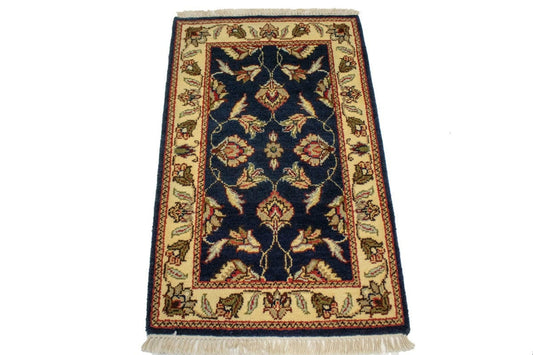 Dark Navy Floral 2X3 Indo-Kashan Oriental Rug