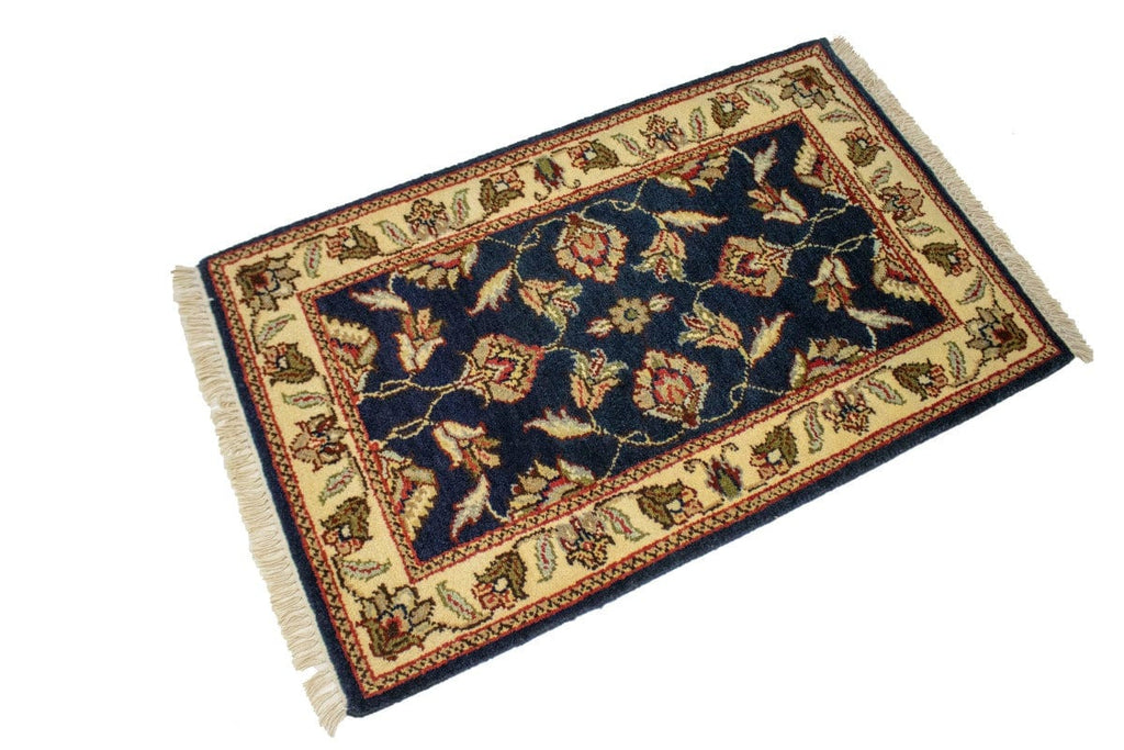 Dark Navy Floral 2X3 Indo-Kashan Oriental Rug