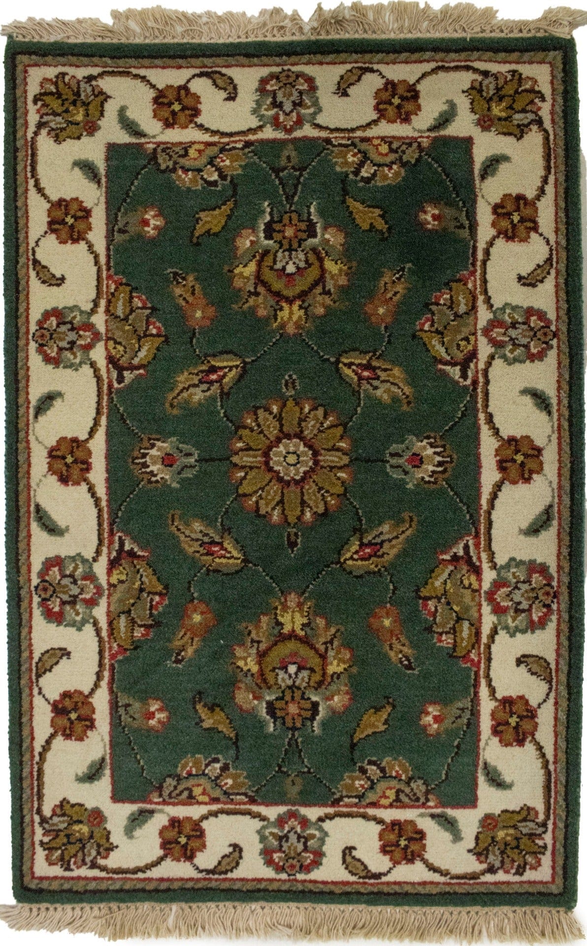 Green Floral 2X3 Indo-Kashan Oriental Rug