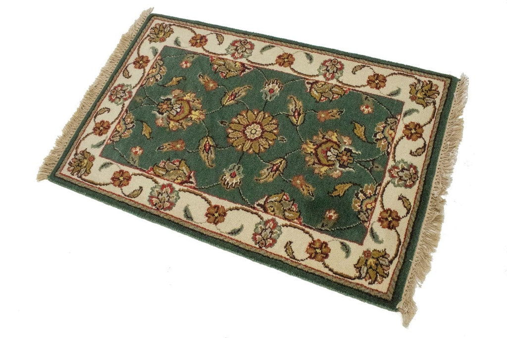 Green Floral 2X3 Indo-Kashan Oriental Rug