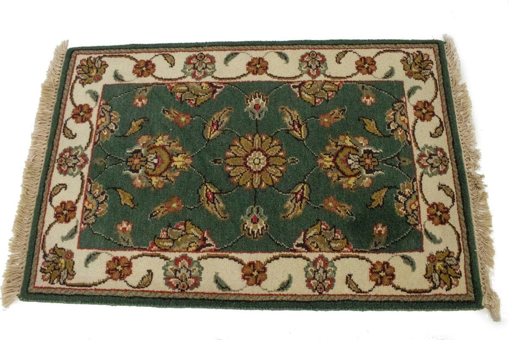 Green Floral 2X3 Indo-Kashan Oriental Rug