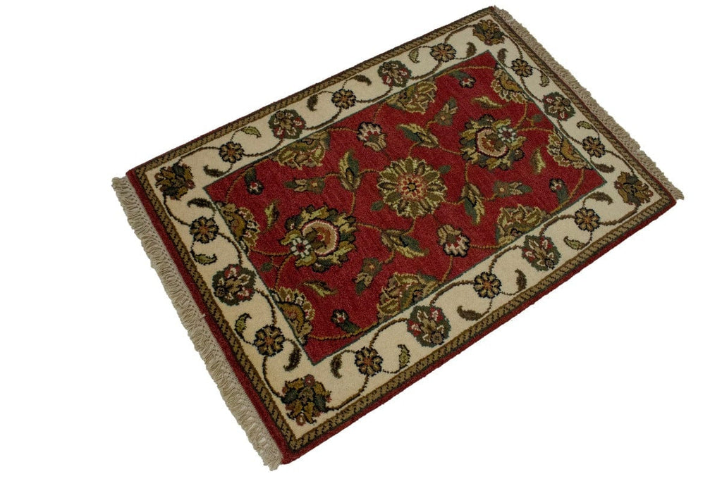 Red Floral 2X3 Indo-Kashan Oriental Rug