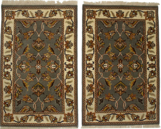 Pair of Classic Floral 2X3 Indo-Kashan Oriental Rugs