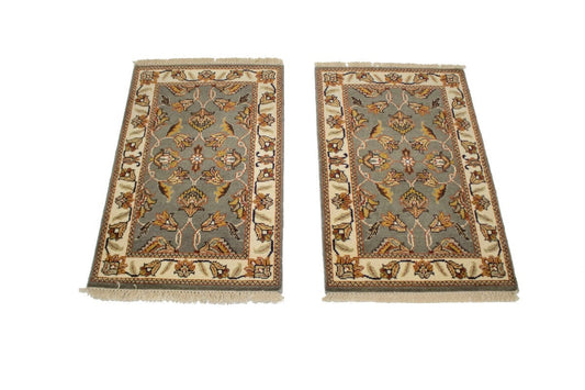 Pair of Classic Floral 2X3 Indo-Kashan Oriental Rugs