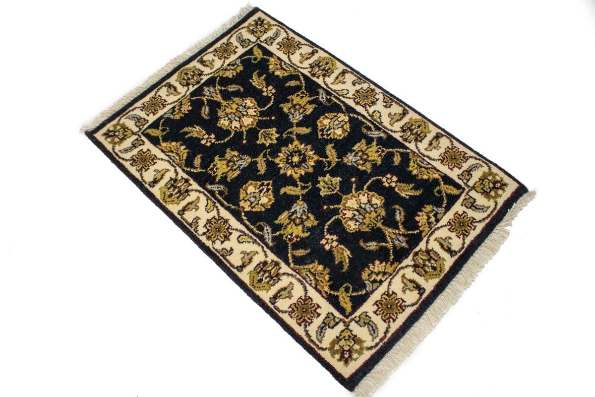 Charcoal Floral 2X3 Indo-Kashan Oriental Rug