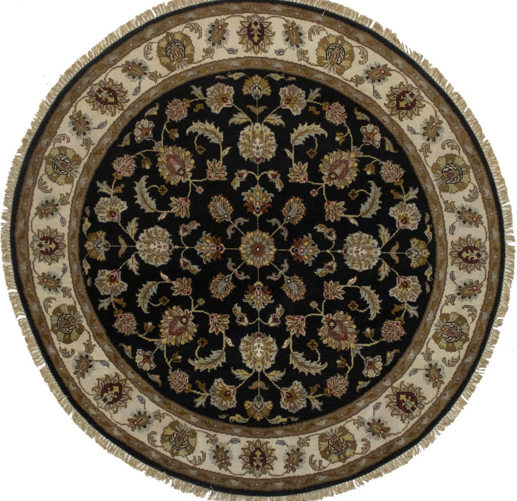 Black Floral 6X6 Indo-Kashan Oriental Round Rug