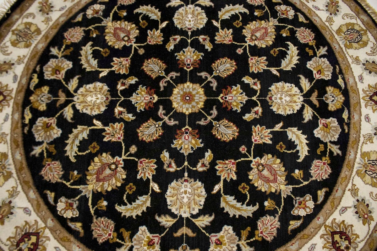 Black Floral 6X6 Indo-Kashan Oriental Round Rug