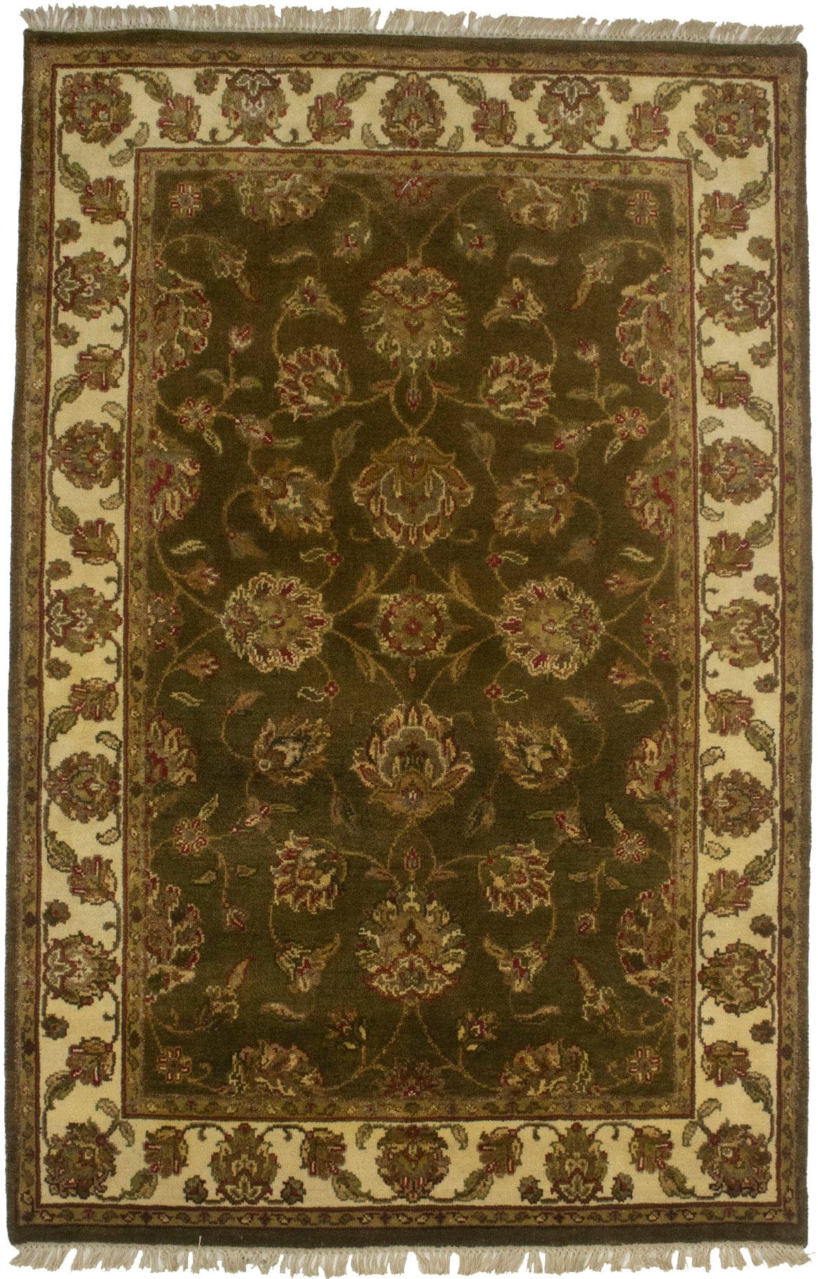 Brown Floral 4X6 Indo-Kashan Oriental Rug