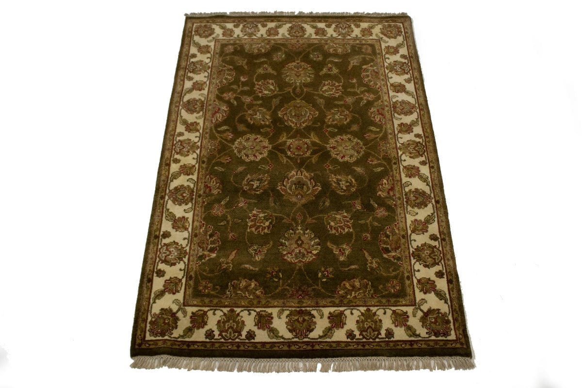 Brown Floral 4X6 Indo-Kashan Oriental Rug