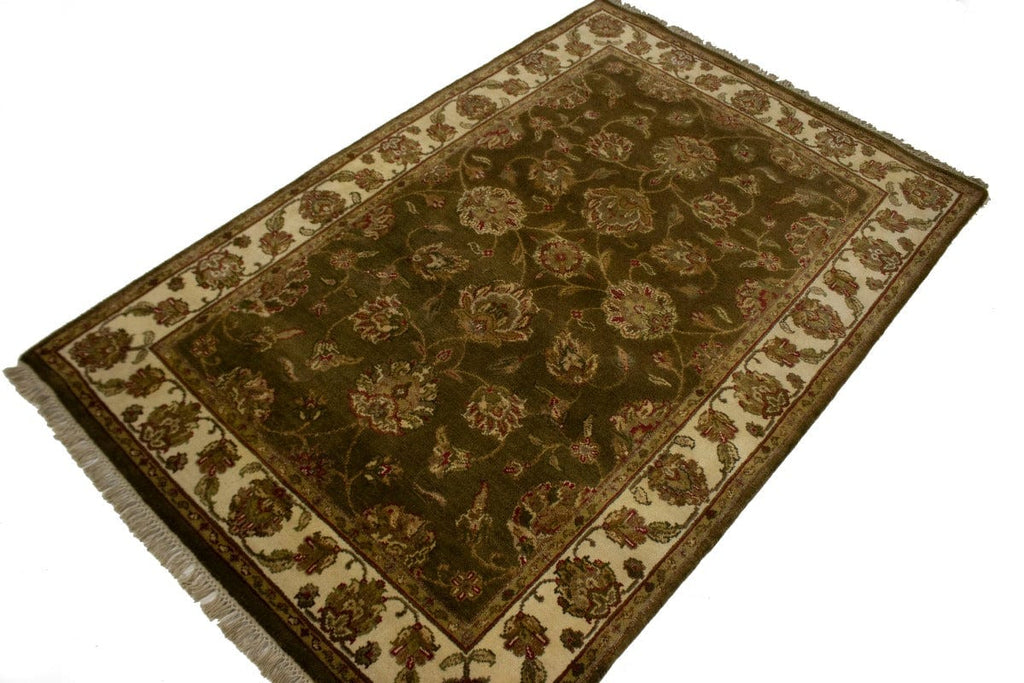 Brown Floral 4X6 Indo-Kashan Oriental Rug