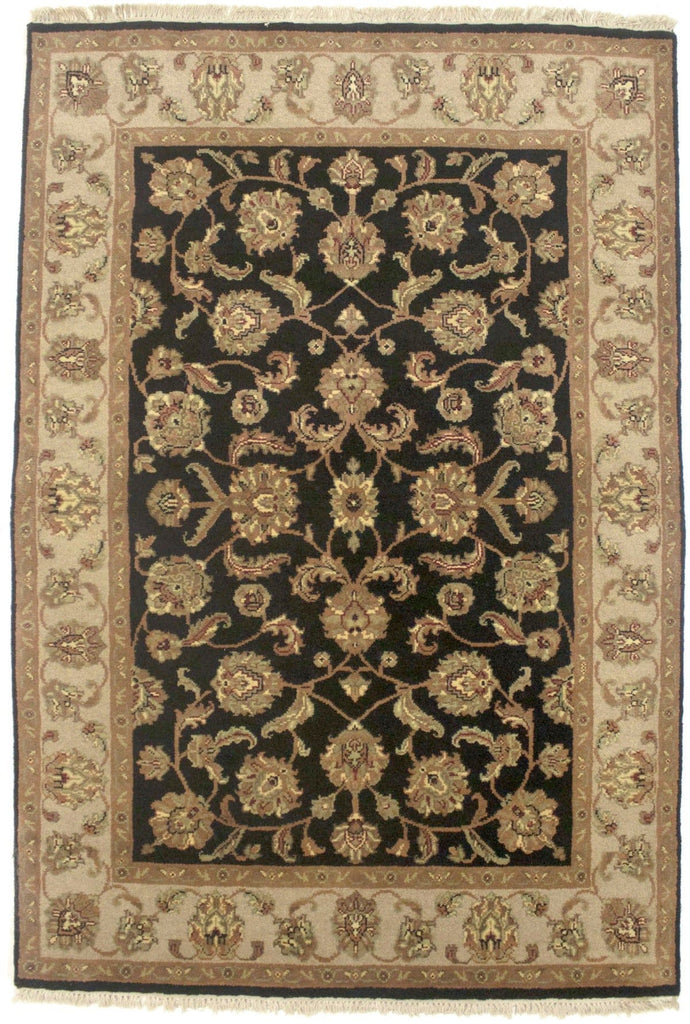 Charcoal Floral Classic 4X6 Indo-Kashan Oriental Rug