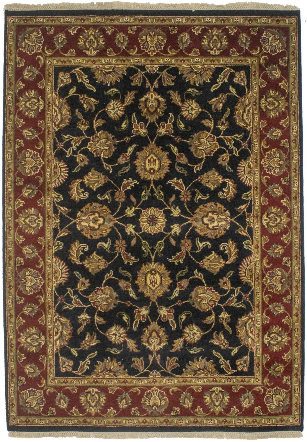 Charcoal Floral 5X7 Indo-Kashan Oriental Rug