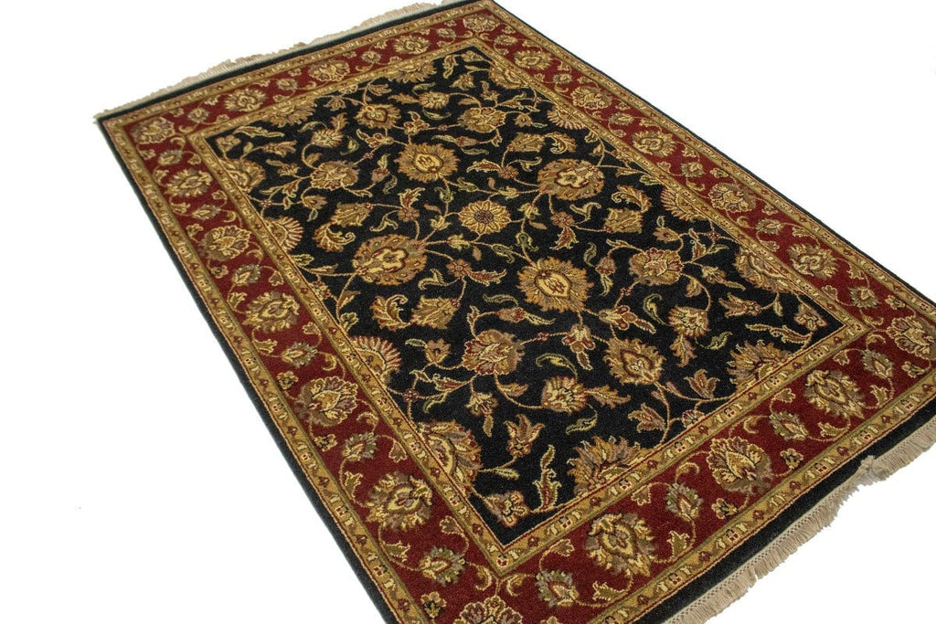 Charcoal Floral 5X7 Indo-Kashan Oriental Rug