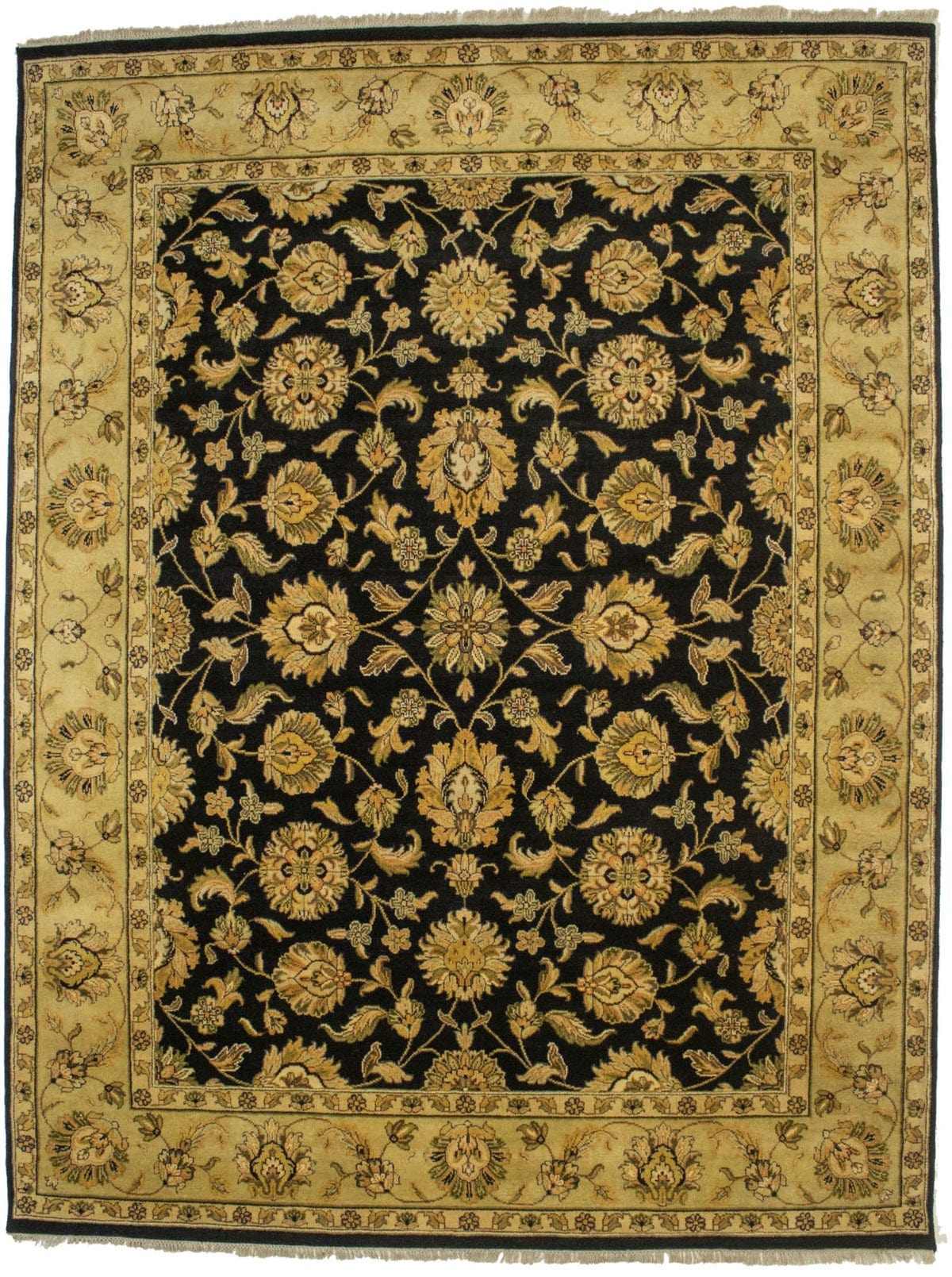 Black & Gold Floral 8X10 Indo-Kashan Oriental Rug