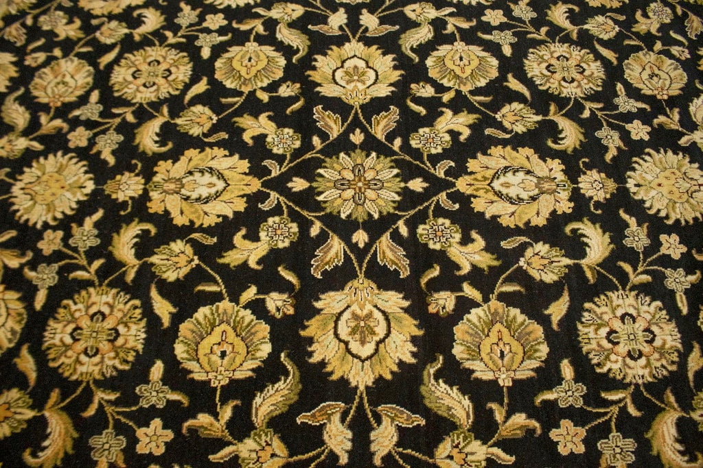 Black & Gold Floral 8X10 Indo-Kashan Oriental Rug