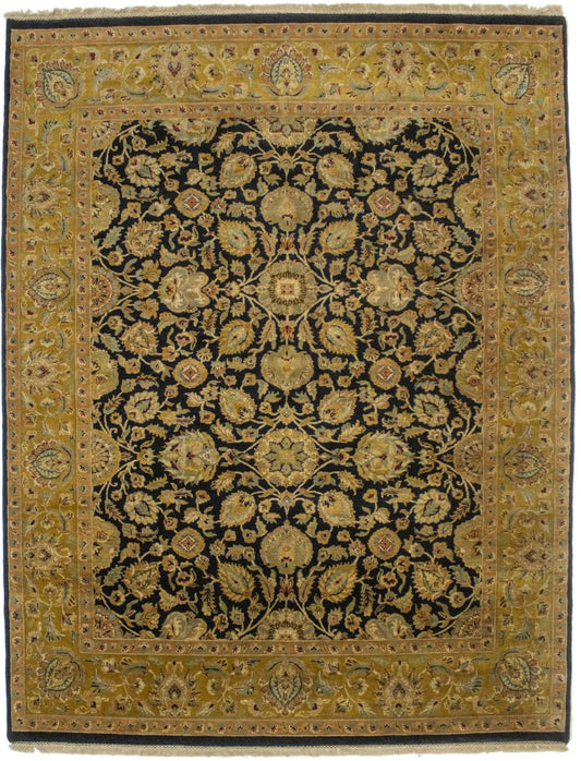 Black Floral 9X12 Indo-Kashan Oriental Rug