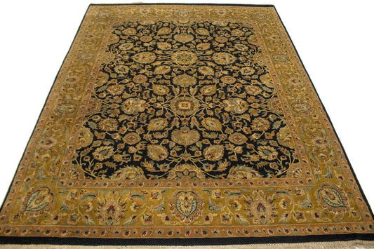 Black Floral 9X12 Indo-Kashan Oriental Rug