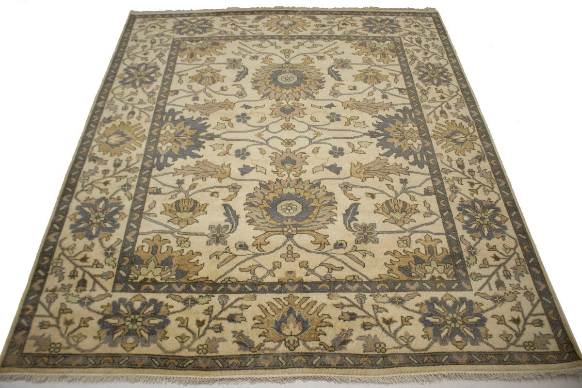 Cream Floral 8'4X9'7 Oushak Chobi Oriental Rug