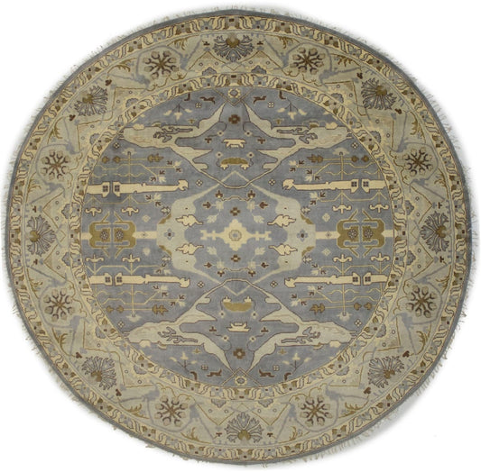 Gray Floral 12X12 Oushak Oriental Round Rug