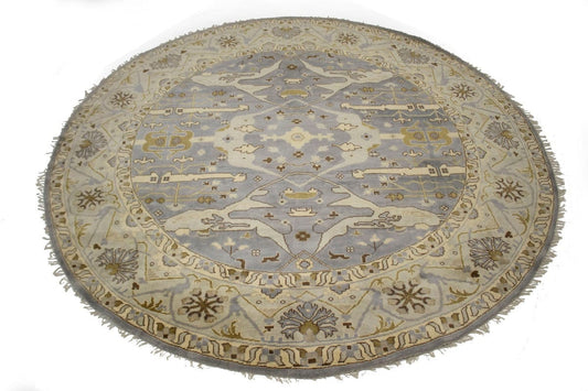 Gray Floral 12X12 Oushak Oriental Round Rug