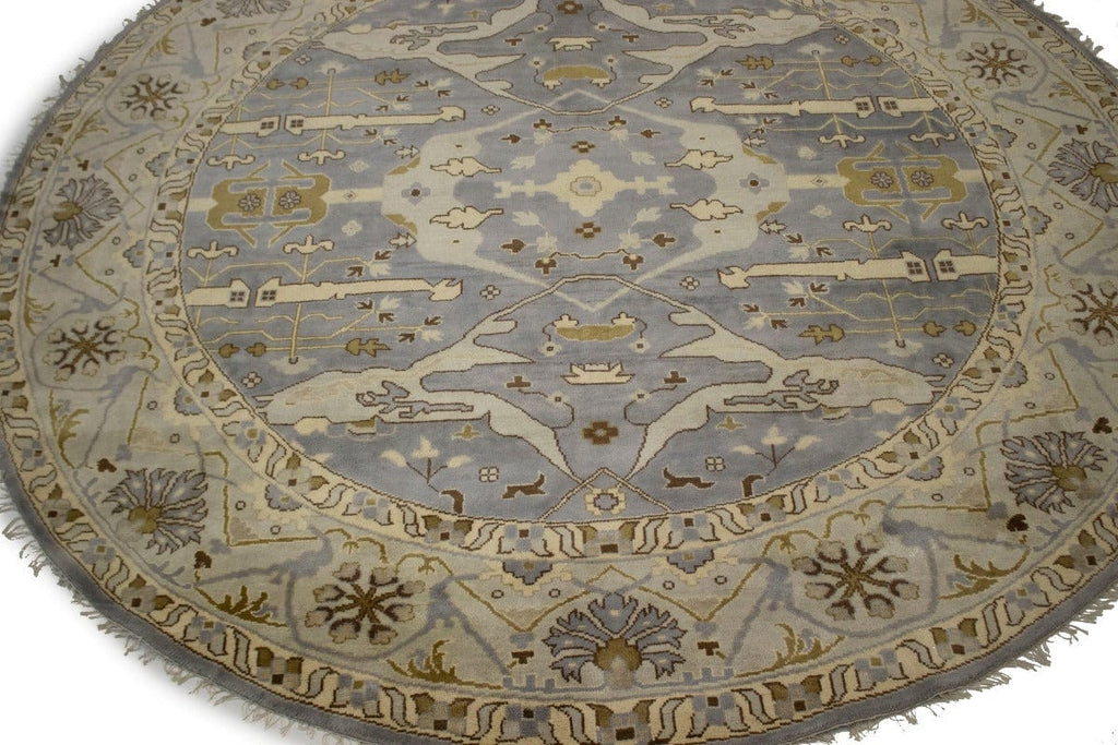 Gray Floral 12X12 Oushak Oriental Round Rug