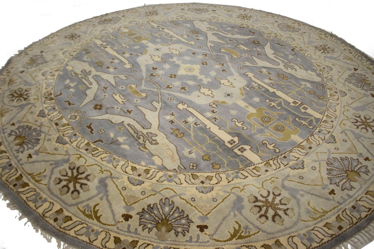 Gray Floral 12X12 Oushak Oriental Round Rug