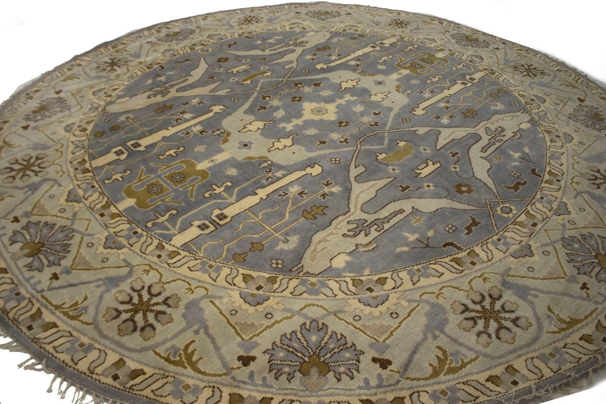 Gray Floral 12X12 Oushak Oriental Round Rug