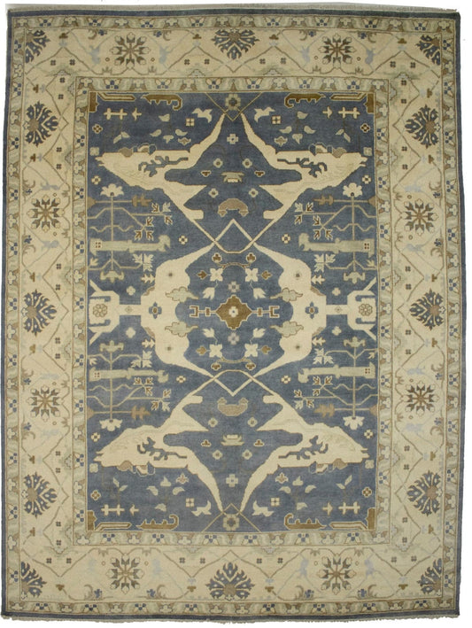 Slate Gray Floral 10X14 Oushak Oriental Rug