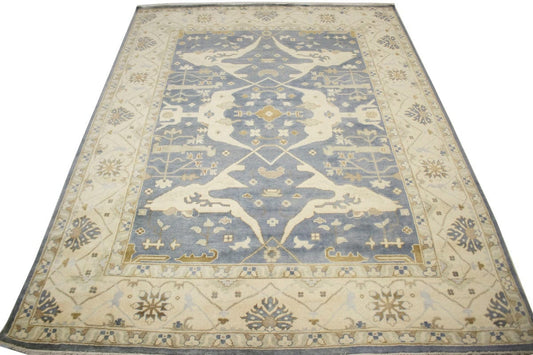 Slate Gray Floral 10X14 Oushak Oriental Rug