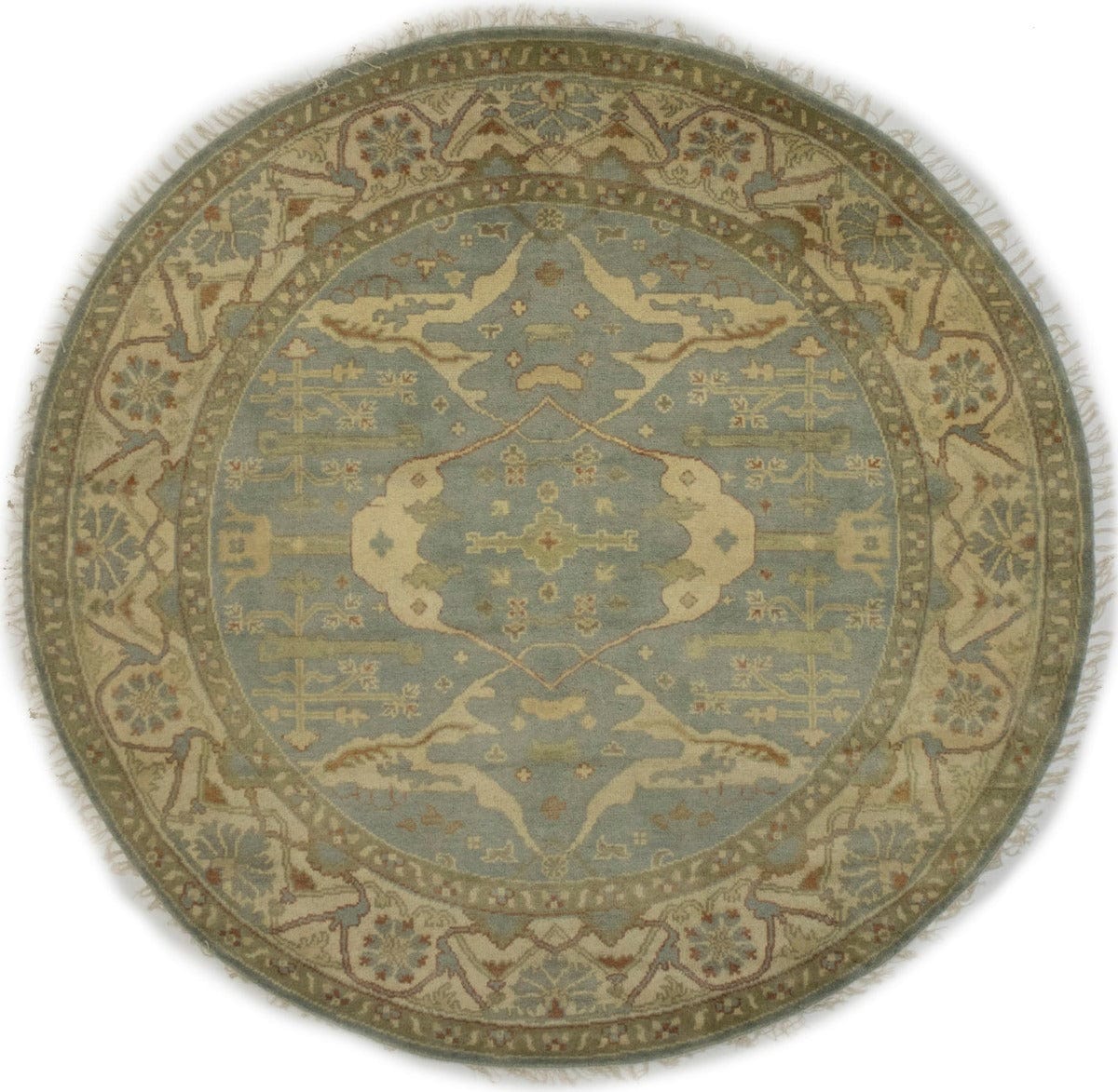 Gray Floral 8X8 Oushak Oriental Round Rug