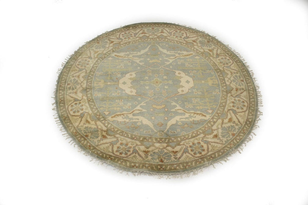 Gray Floral 8X8 Oushak Oriental Round Rug