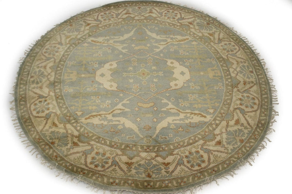 Gray Floral 8X8 Oushak Oriental Round Rug