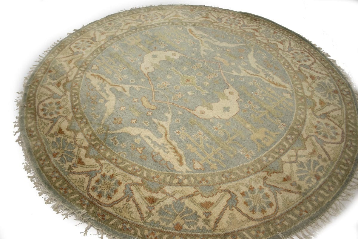 Gray Floral 8X8 Oushak Oriental Round Rug