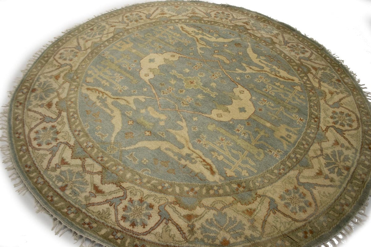 Gray Floral 8X8 Oushak Oriental Round Rug