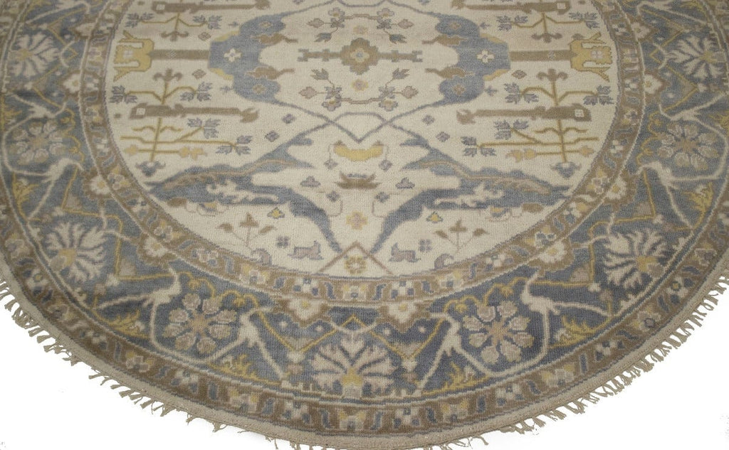 Cream Floral 8X8 Oushak Oriental Round Rug