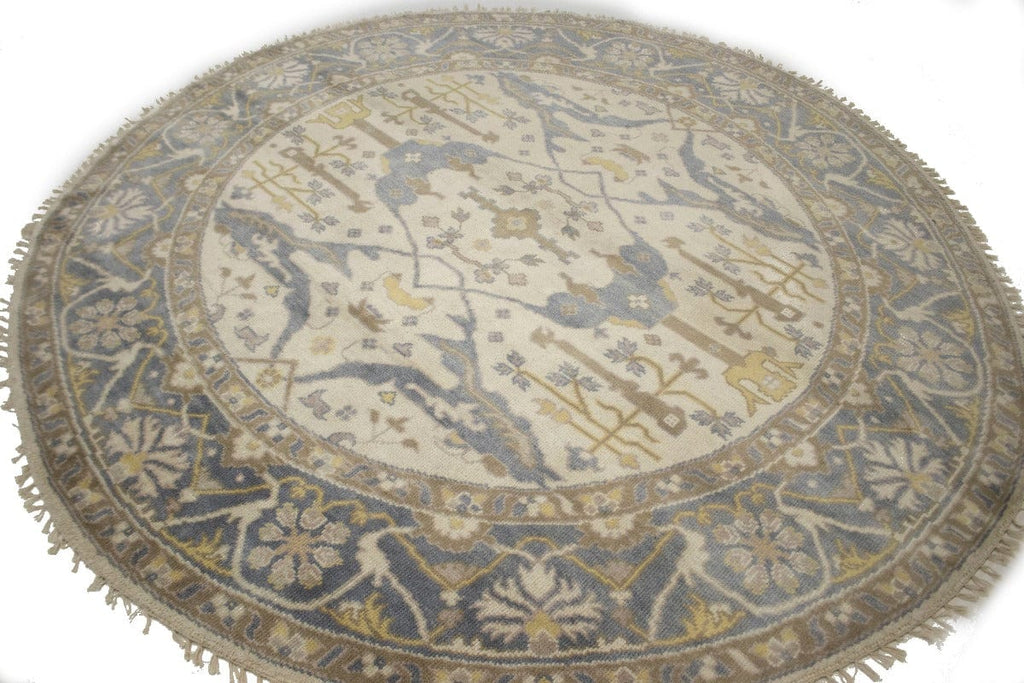 Cream Floral 8X8 Oushak Oriental Round Rug